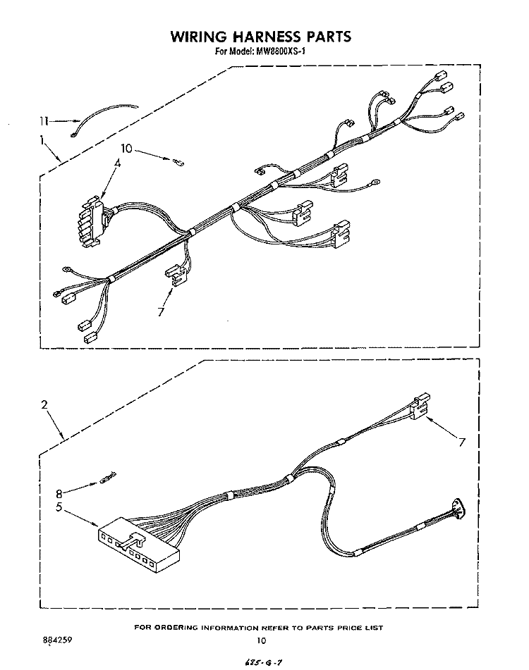WIRING HARNESS , LITERATURE AND OPTIONAL Diagram and Parts List for MW8800XS1  Whirlpool Microwave