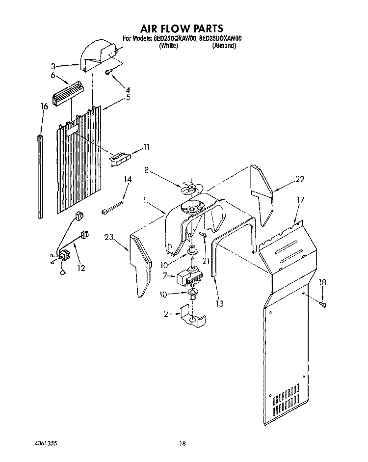 AIR FLOW Diagram and Parts List for 8ED25DQXAN00  Whirlpool Refrigerator
