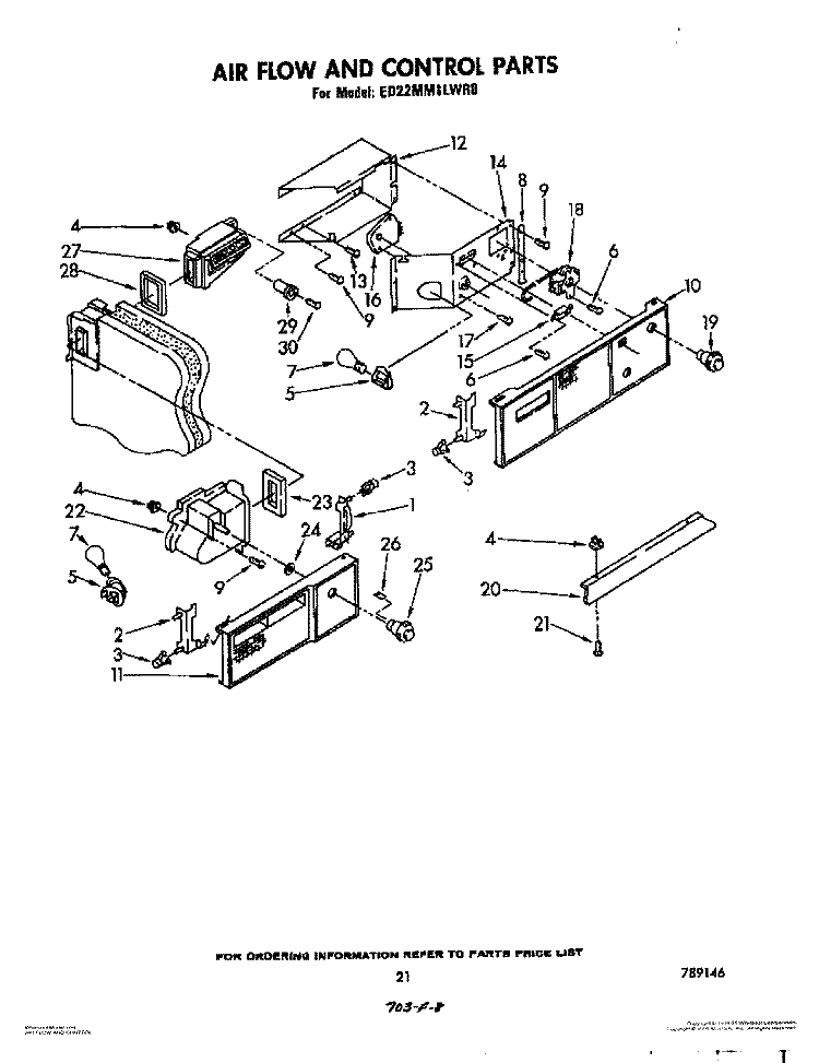 AIR FLOW AND CONTROL Diagram and Parts List for ED22MM1LWR0  Whirlpool Refrigerator
