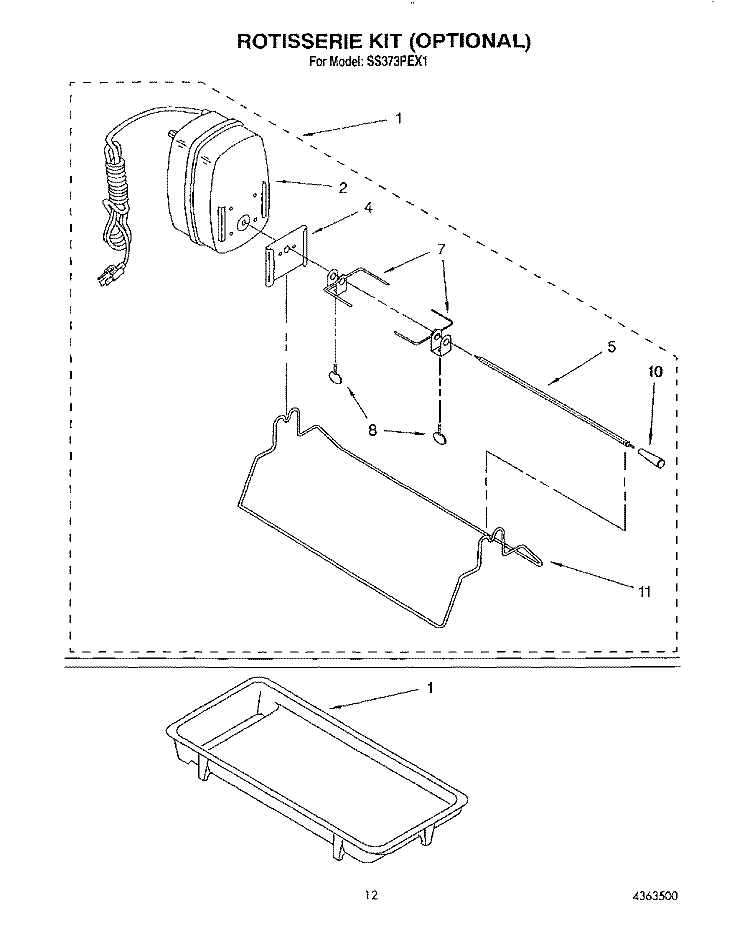 ROTISSERIE KIT (OPTIONAL), GRIDDLE Diagram and Parts List for SS373PEX1  Whirlpool Range