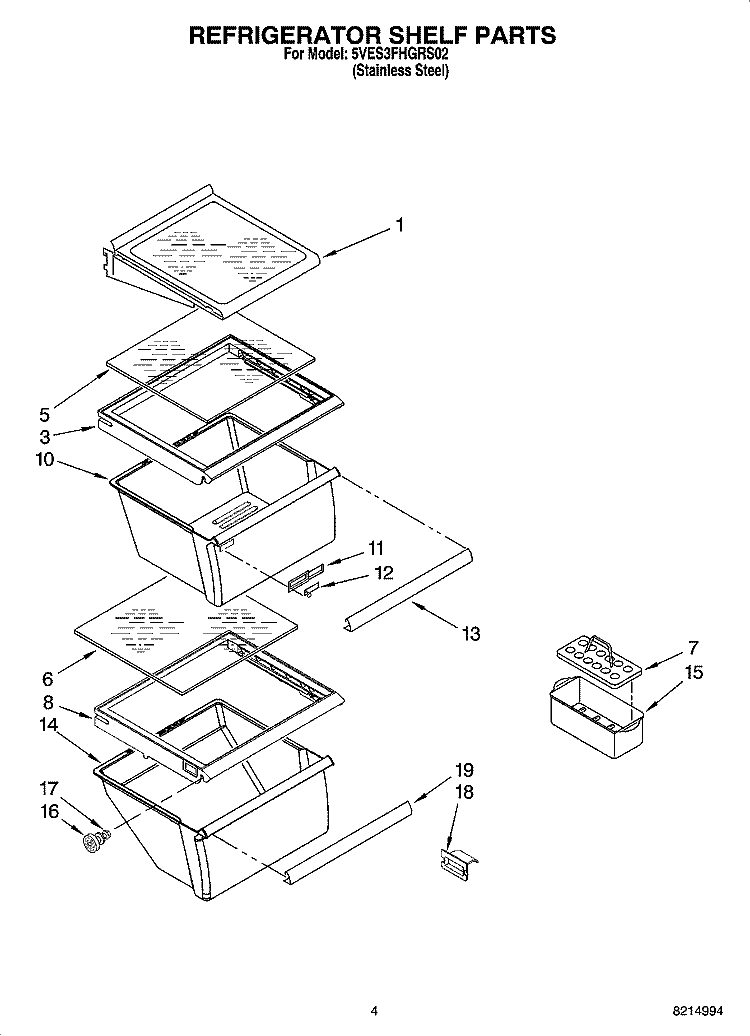 REFRIGERATOR SHELF PARTS Diagram and Parts List for 5VES3FHGRS02  Whirlpool Refrigerator
