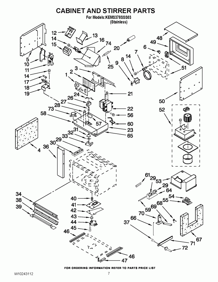 CABINET AND STIRRER PARTS Diagram and Parts List for KEMS378SSS03  KitchenAid Microwave Oven Combo