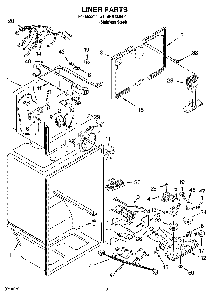LINER PARTS Diagram and Parts List for GT2SHMXMS04  Whirlpool Refrigerator