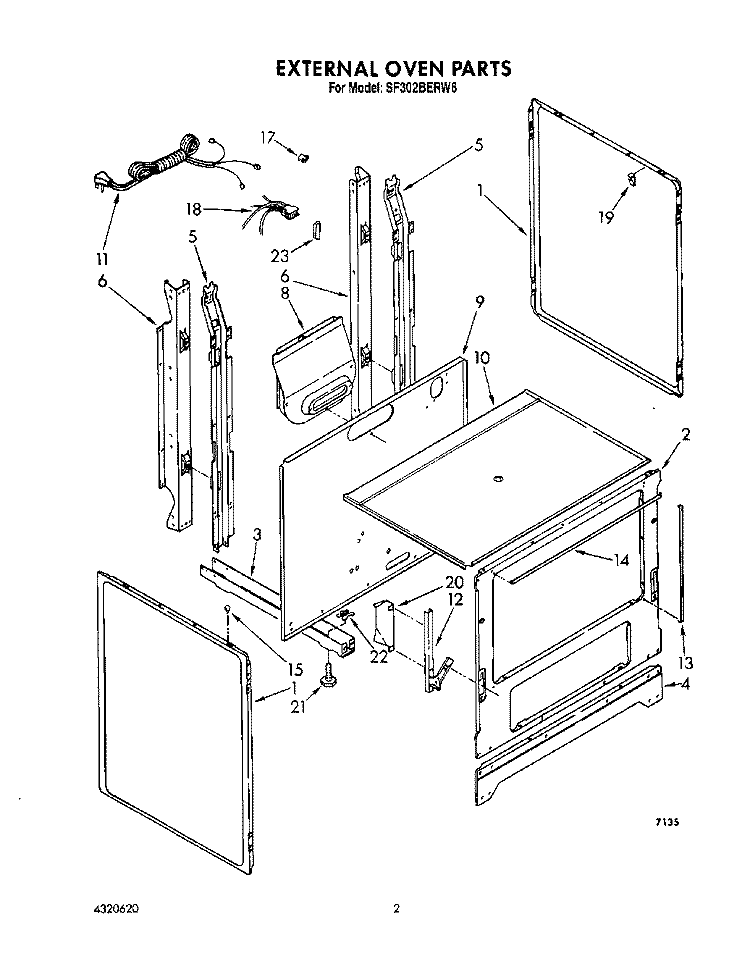 EXTERNAL OVEN Diagram and Parts List for SF302BERW6  Whirlpool Range