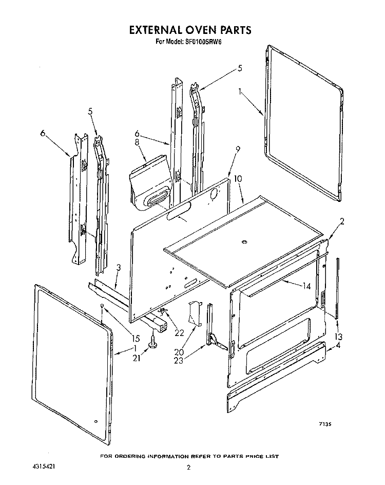 EXTERNAL OVEN Diagram and Parts List for SF0100SRW6  Whirlpool Range