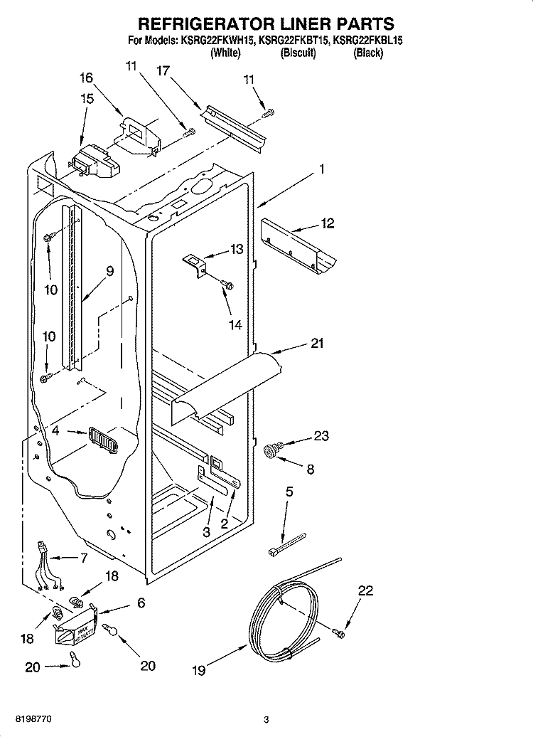 REFRIGERATOR LINER PARTS Diagram and Parts List for KSRG22FKBL15  KitchenAid Refrigerator