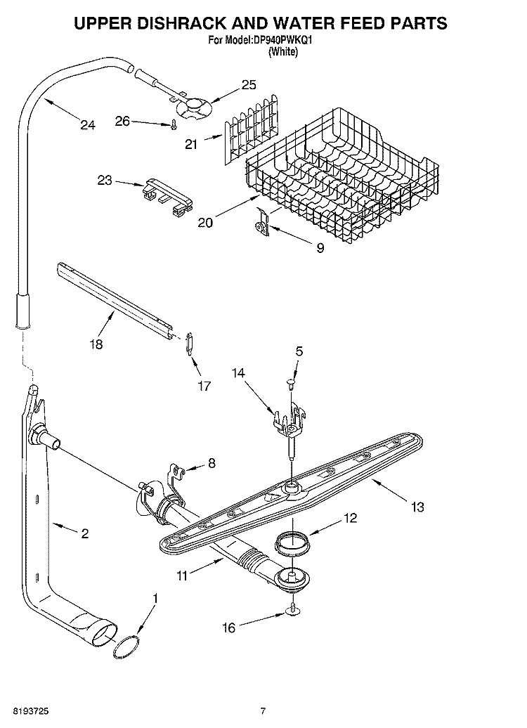 UPPER DISHRACK AND WATER FEED Diagram and Parts List for DP940PWKQ1  Whirlpool Dishwasher