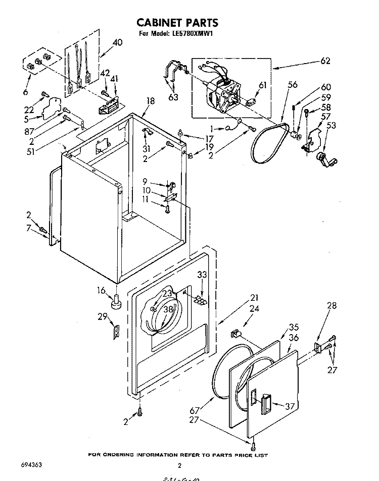 SECTION Diagram and Parts List for LE5780XMW1  Whirlpool Dryer