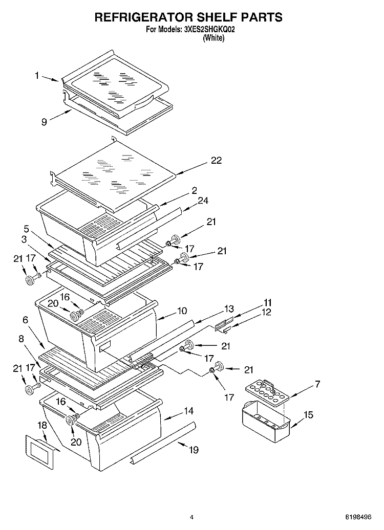 REFRIGERATOR SHELF PARTS Diagram and Parts List for 3XES2SHGKQ02  Whirlpool Refrigerator