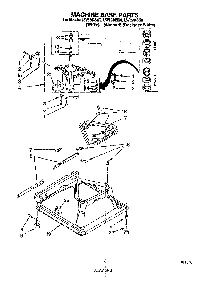MACHINE BASE Diagram and Parts List for LSV8244BN0  Whirlpool Washer