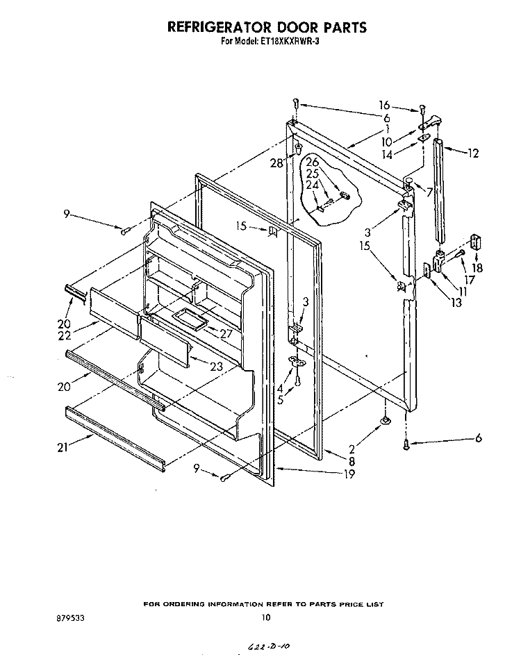 REFRIGERATOR DOOR , NOT ILLUSTRATED Diagram and Parts List for ET18XKXRWR3  Whirlpool Refrigerator