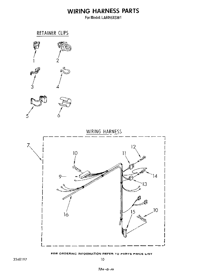 WIRING HARNESS Diagram and Parts List for LA6055XSW1  Whirlpool Washer
