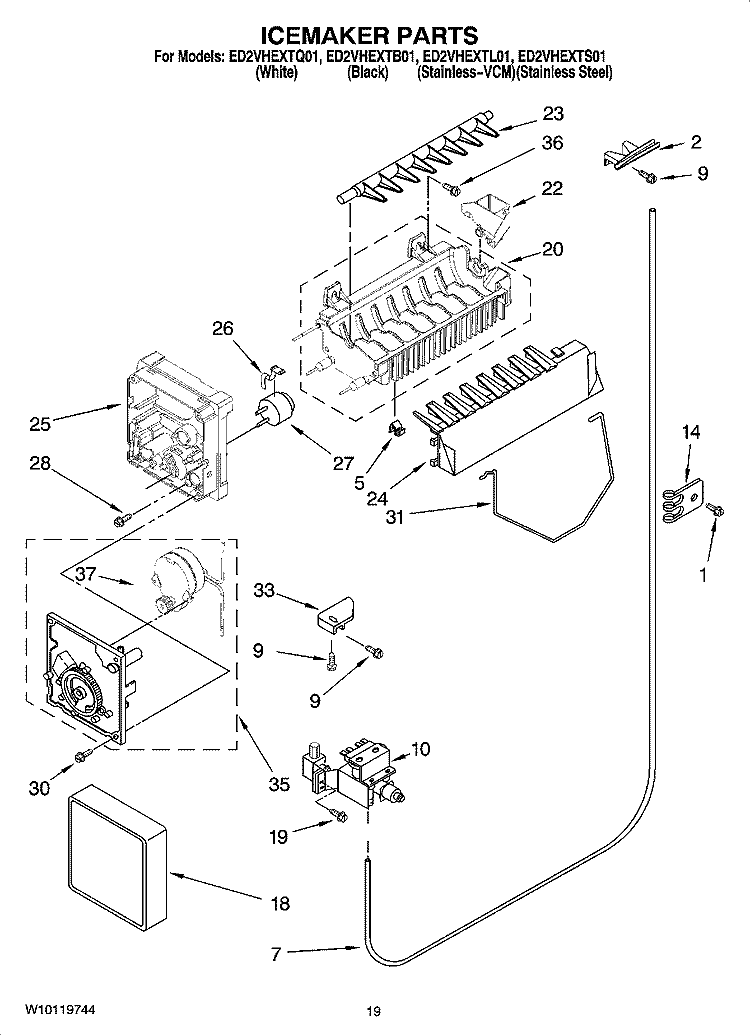 ICEMAKER PARTS, OPTIONAL PARTS (NOT INCLUDED) Diagram and Parts List for ED2VHEXTB01  Whirlpool Refrigerator