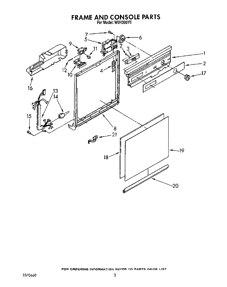 FRAME AND CONSOLE Diagram and Parts List for WU4300Y0  Roper Dishwasher