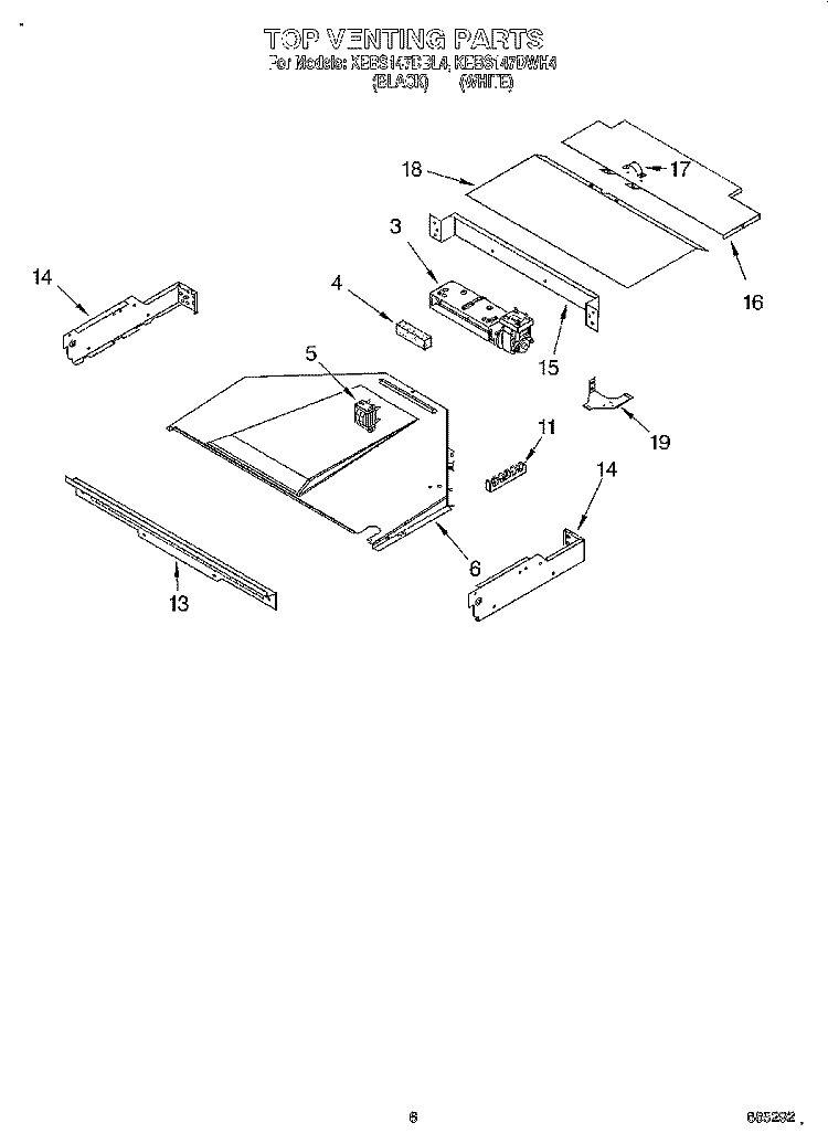 TOP VENTING Diagram and Parts List for KEBS147DBL4  KitchenAid Wall Oven