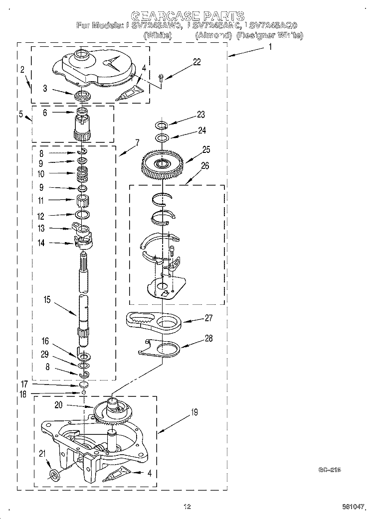 GEARCASE Diagram and Parts List for LSV7245AW0  Whirlpool Washer
