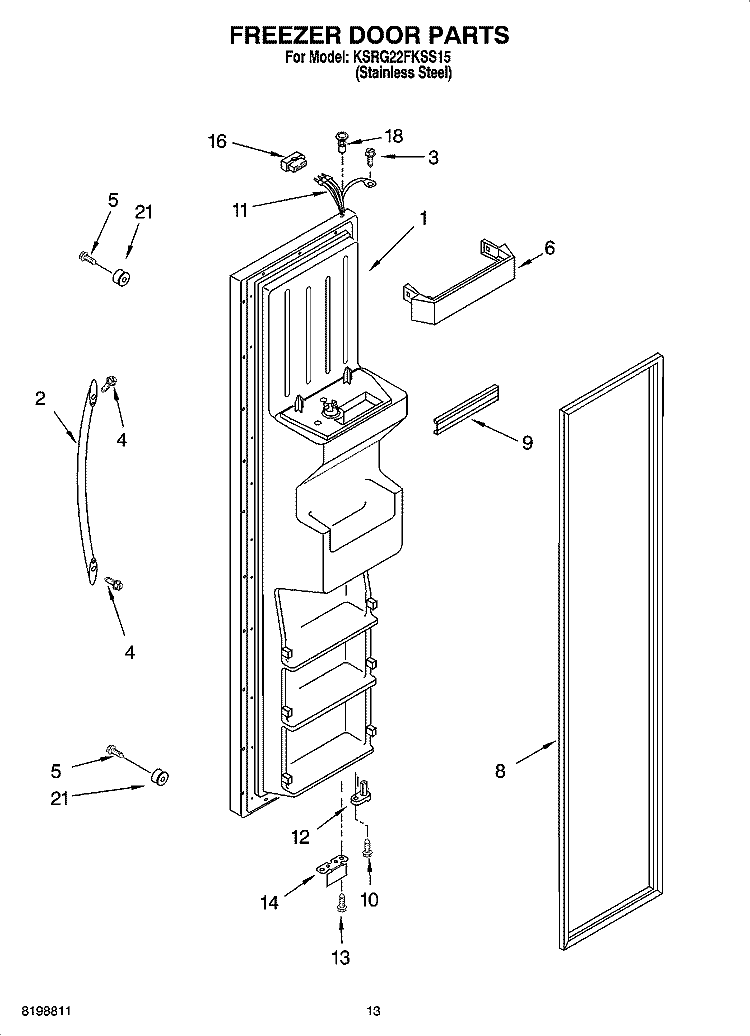 FREEZER DOOR PARTS Diagram and Parts List for KSRG22FKSS15  KitchenAid Refrigerator