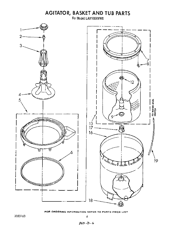 AGITATOR, BASKET, AND TUB Diagram and Parts List for LA8100XWW0  Whirlpool Washer