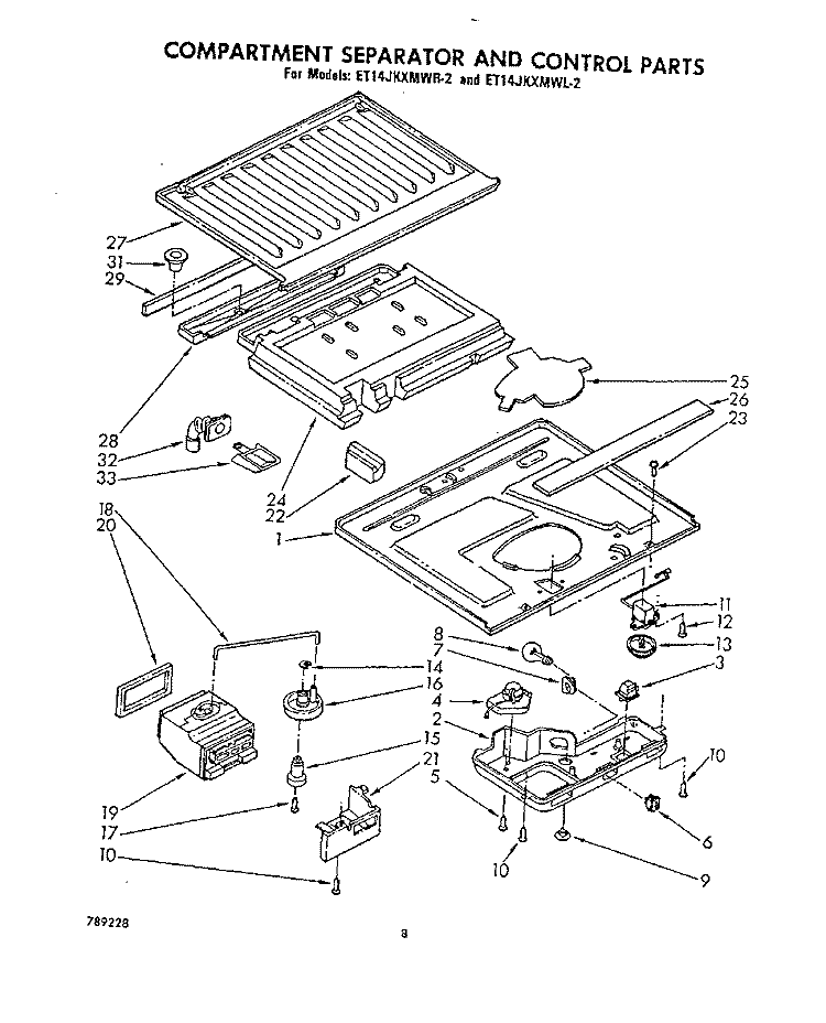 COMPARTMENT SEPARATOR AND CONTROL Diagram and Parts List for ET14JKXMWL2  Whirlpool Refrigerator
