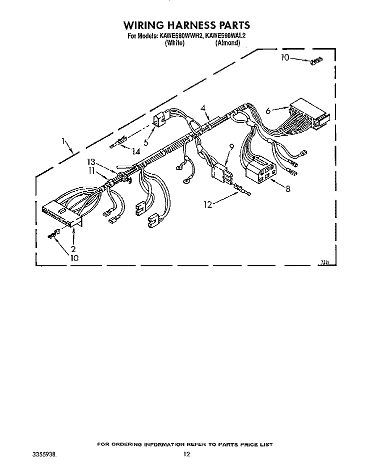 WIRING HARNESS Diagram and Parts List for KAWE560WAL2  KitchenAid Washer
