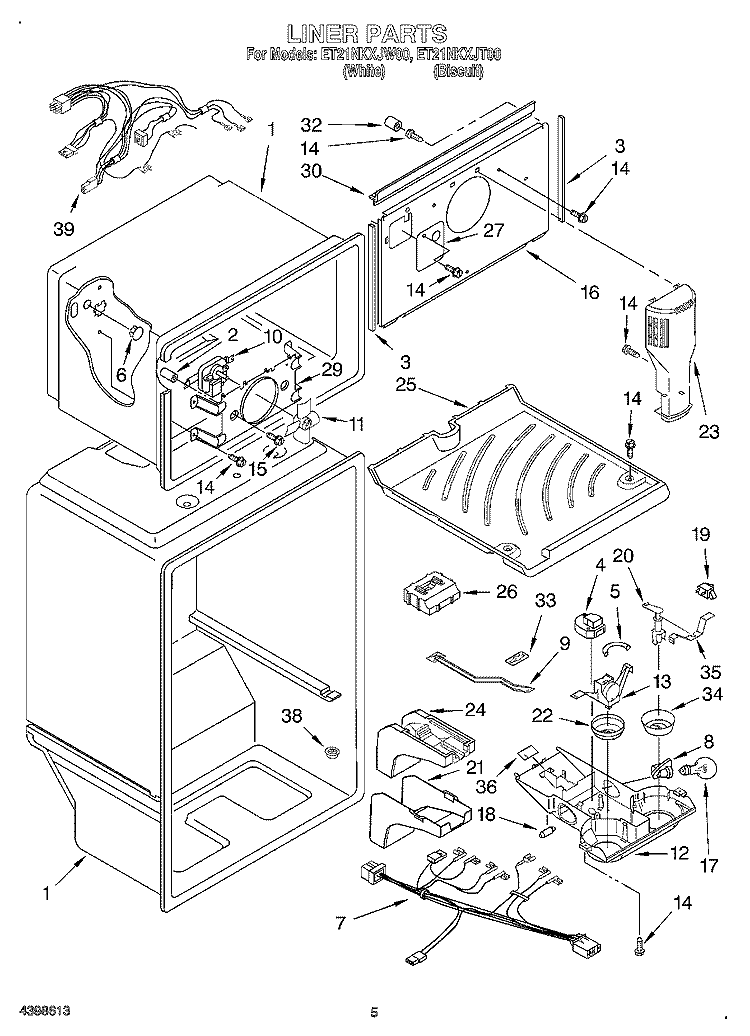 LINER Diagram and Parts List for ET21NKXJT00  Whirlpool Refrigerator
