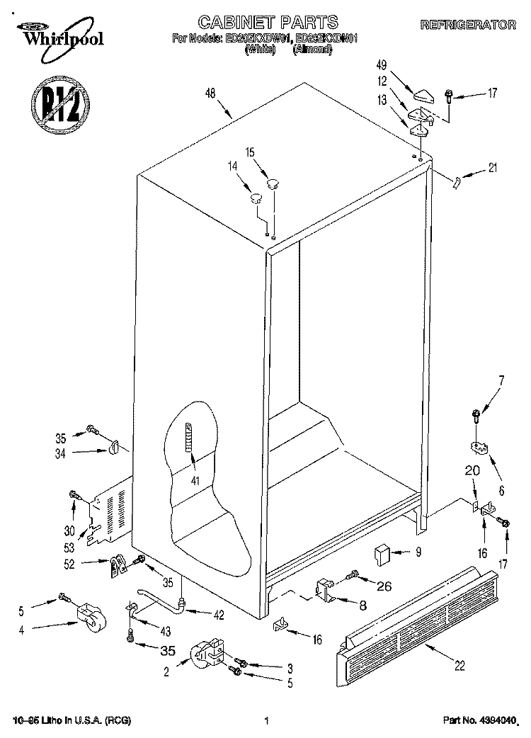 CABINET Diagram and Parts List for ED20ZKXDN01  Whirlpool Refrigerator