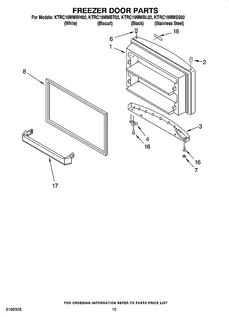 FREEZER DOOR PARTS, OPTIONAL PARTS Diagram and Parts List for KTRC19MMBT02  KitchenAid Refrigerator