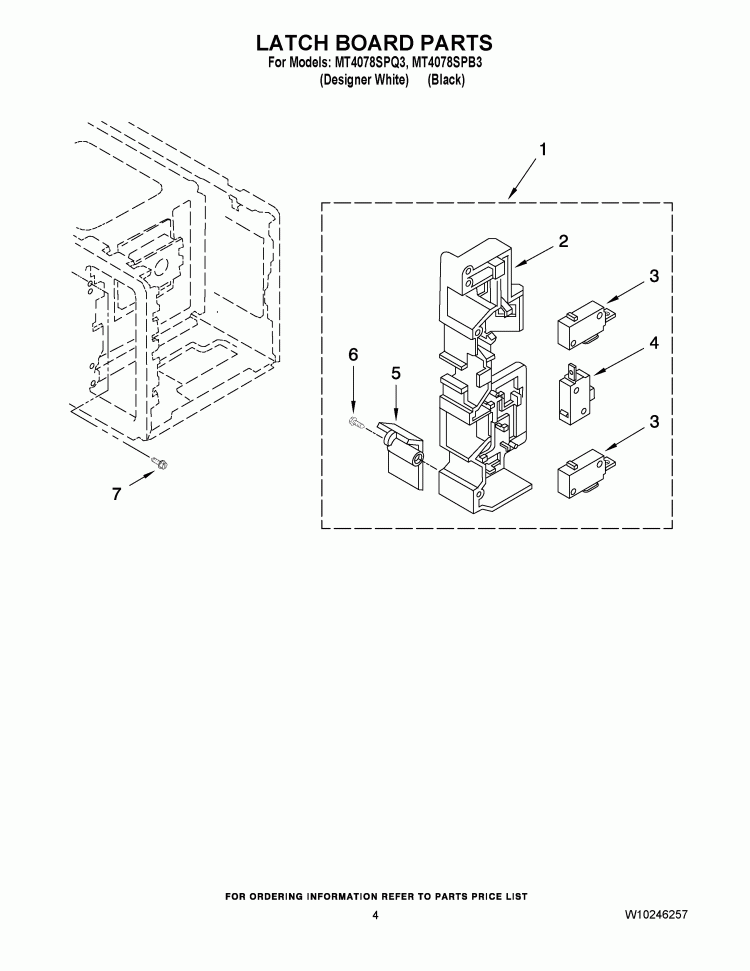 LATCH BOARD PARTS Diagram and Parts List for MT4078SPQ3  Whirlpool Microwave