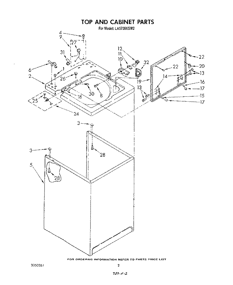 TOP AND CABINET , LITERATURE AND OPTIONAL Diagram and Parts List for LA5700XSW2  Whirlpool Washer