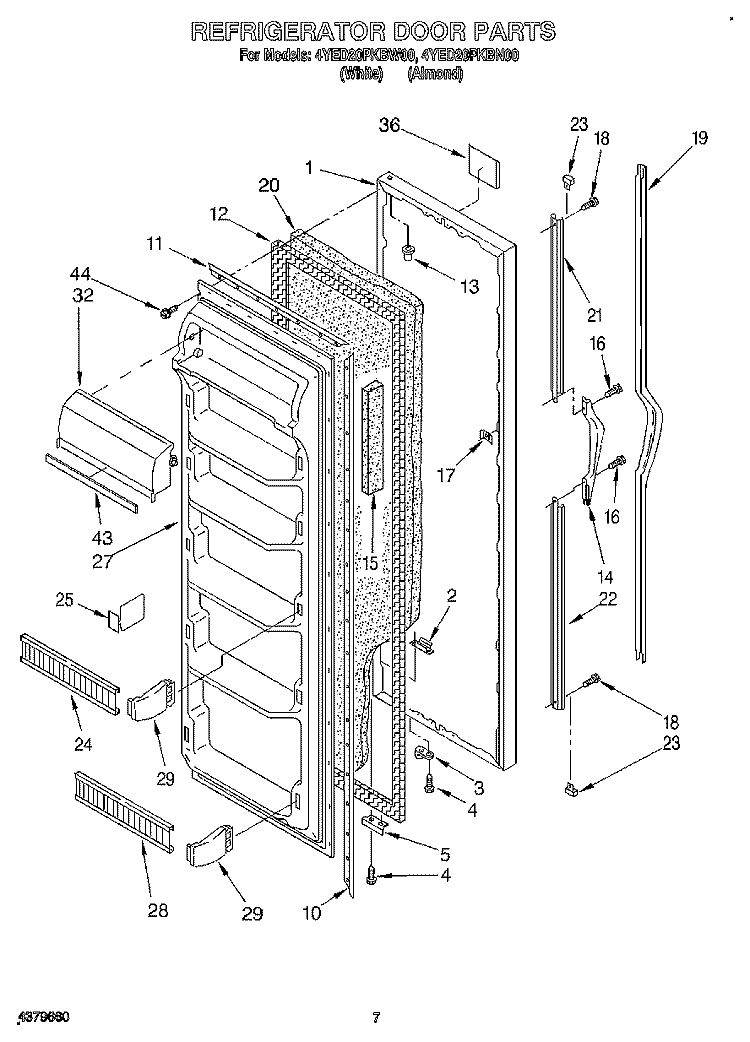 REFRIGERATOR DOOR Diagram and Parts List for 4YED20PKBN00  Whirlpool Refrigerator