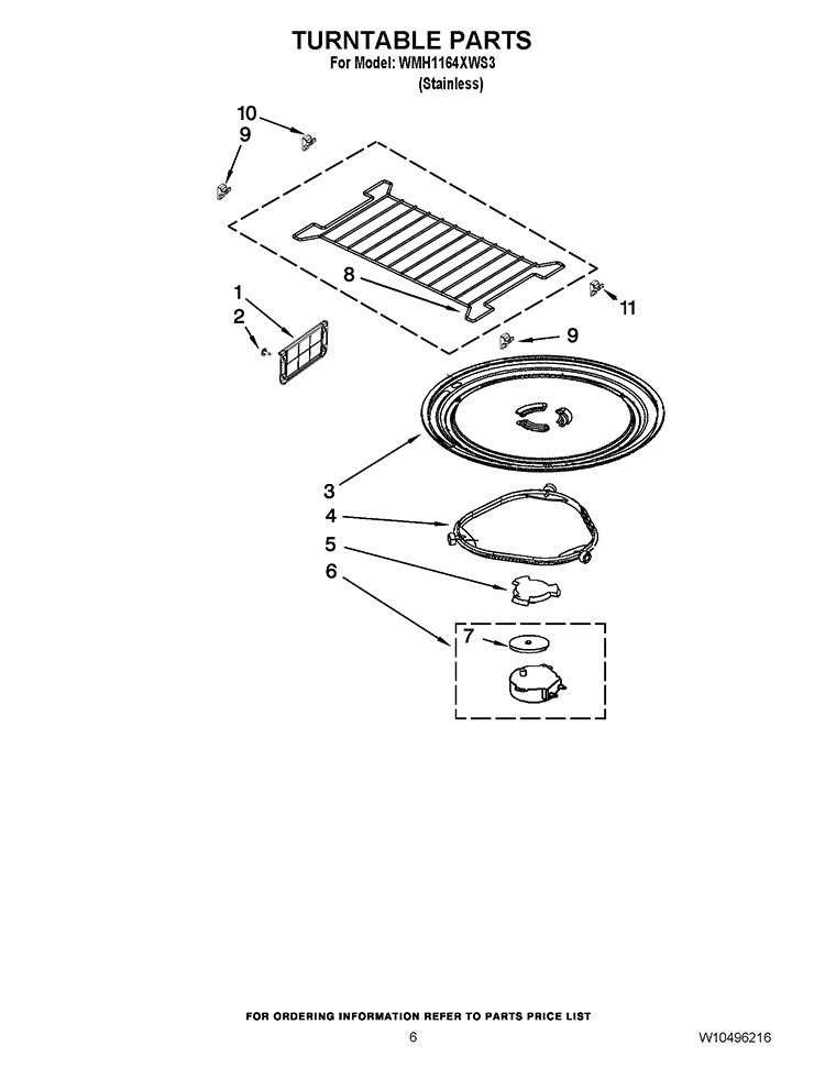 TURNTABLE PARTS Diagram and Parts List for WMH1164XWS3  Whirlpool Microwave