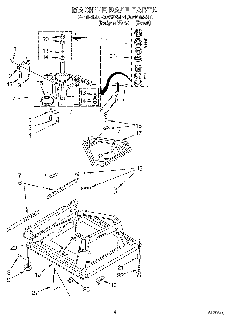 MACHINE BASE Diagram and Parts List for KAWS850JT1  KitchenAid Washer