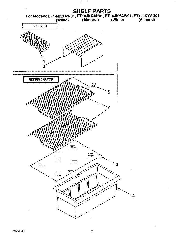 SHELF Diagram and Parts List for ET14JKXAN01  Whirlpool Refrigerator
