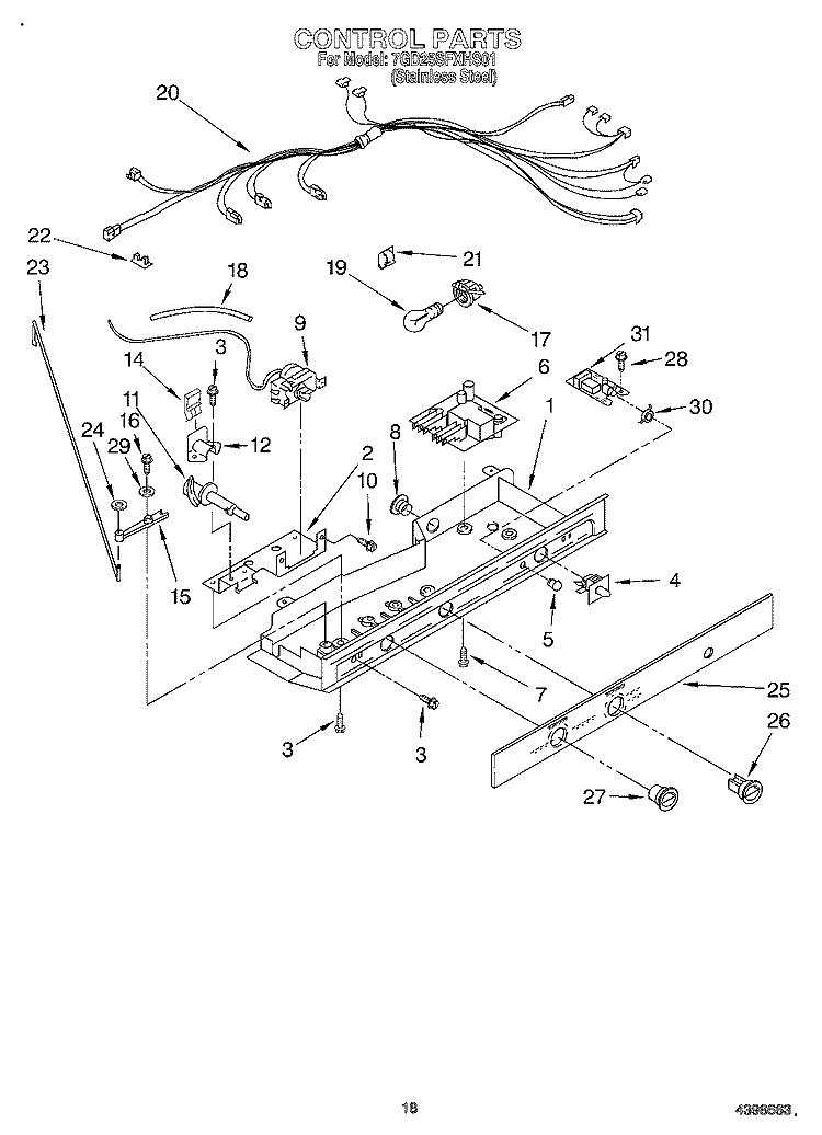 CONTROL Diagram and Parts List for 7GD25SFXHS01  Whirlpool Refrigerator