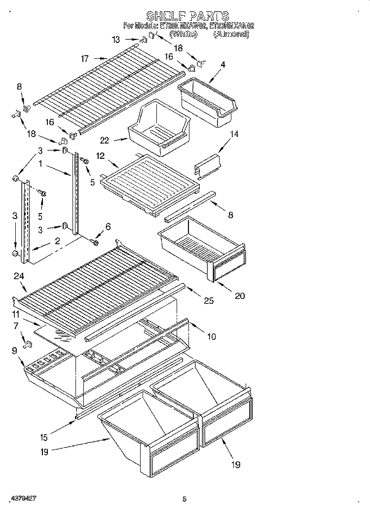 SHELF Diagram and Parts List for ET20NMXAW02  Whirlpool Refrigerator