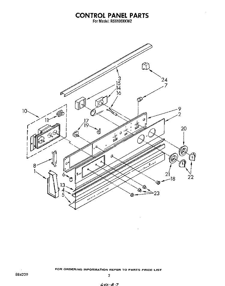 CONTROL PANEL Diagram and Parts List for RS6100XKW2  Whirlpool Range