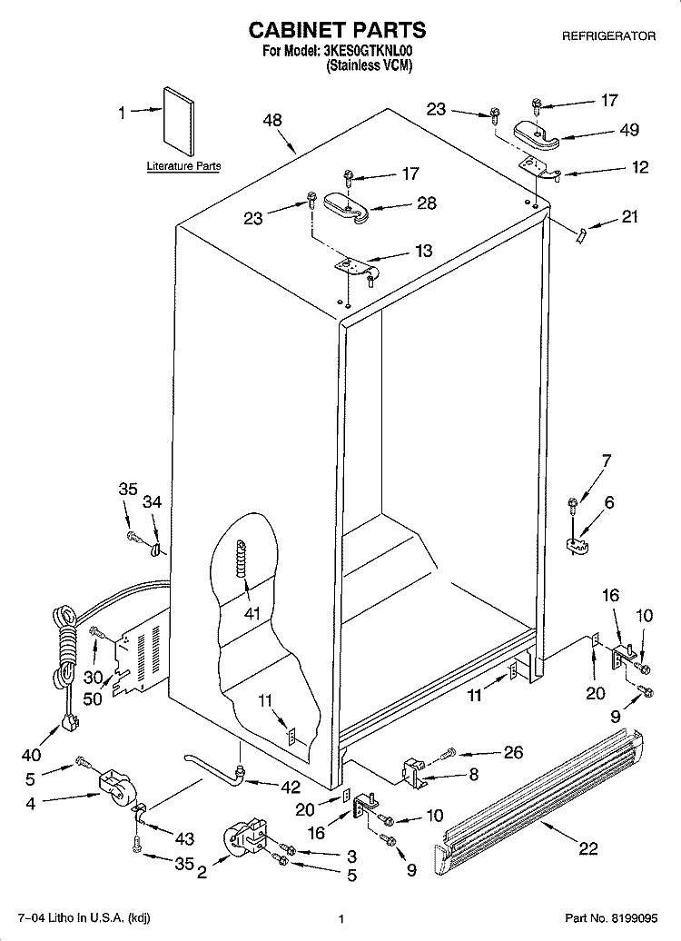 CABINET PARTS Diagram and Parts List for 3KES0GTKNL00  Whirlpool Refrigerator