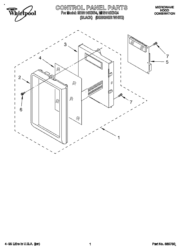 CONTROL PANEL Diagram and Parts List for MH6110XBQ4  Whirlpool Microwave
