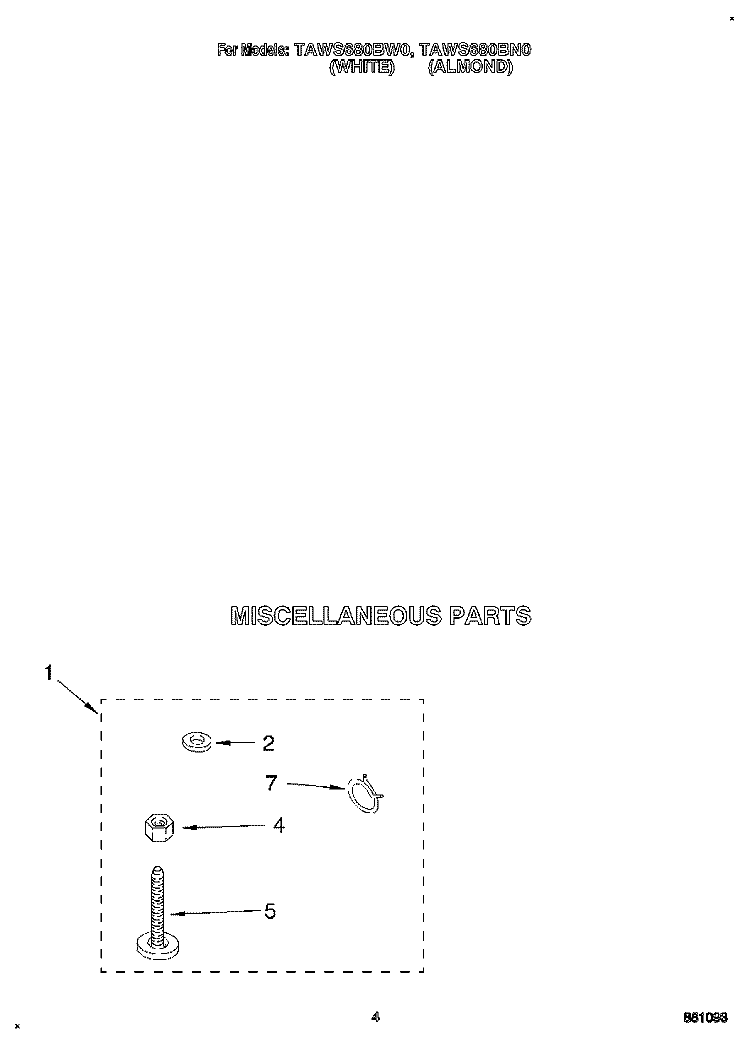 MISCELLANEOUS Diagram and Parts List for TAWS680BW0  Estate Washer