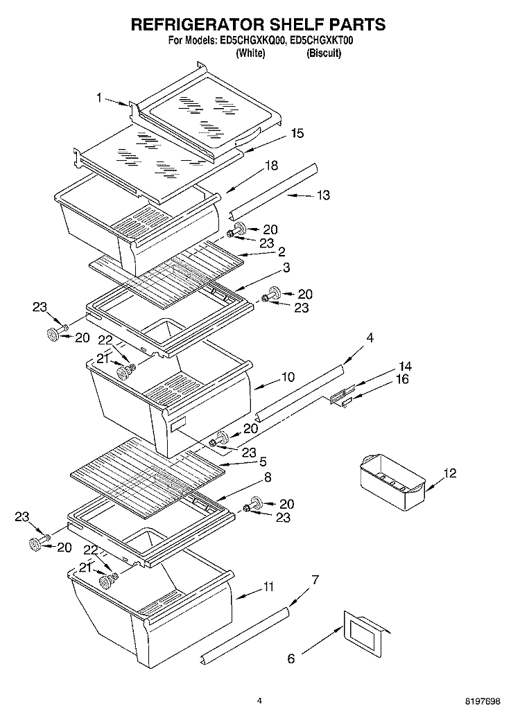 REFRIGERATOR SHELF Diagram and Parts List for ED5CHGXKQ00  Whirlpool Refrigerator