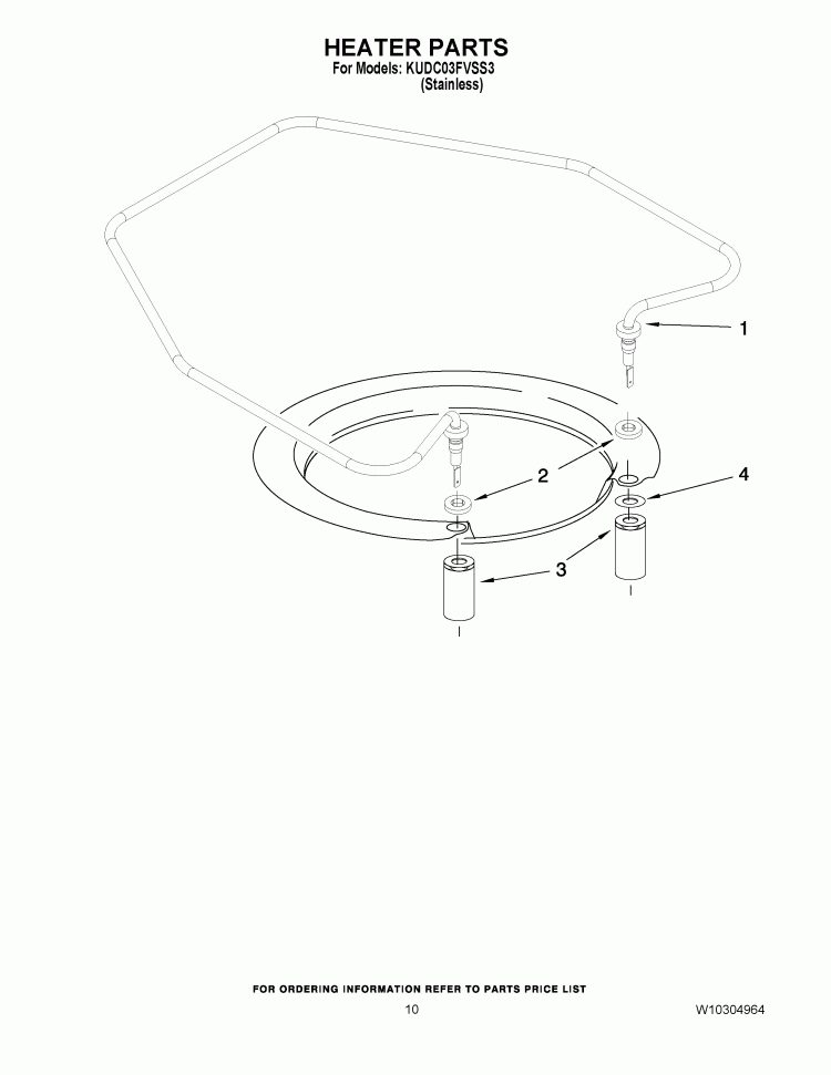 HEATER PARTS Diagram and Parts List for KUDC03FVSS3  KitchenAid Dishwasher