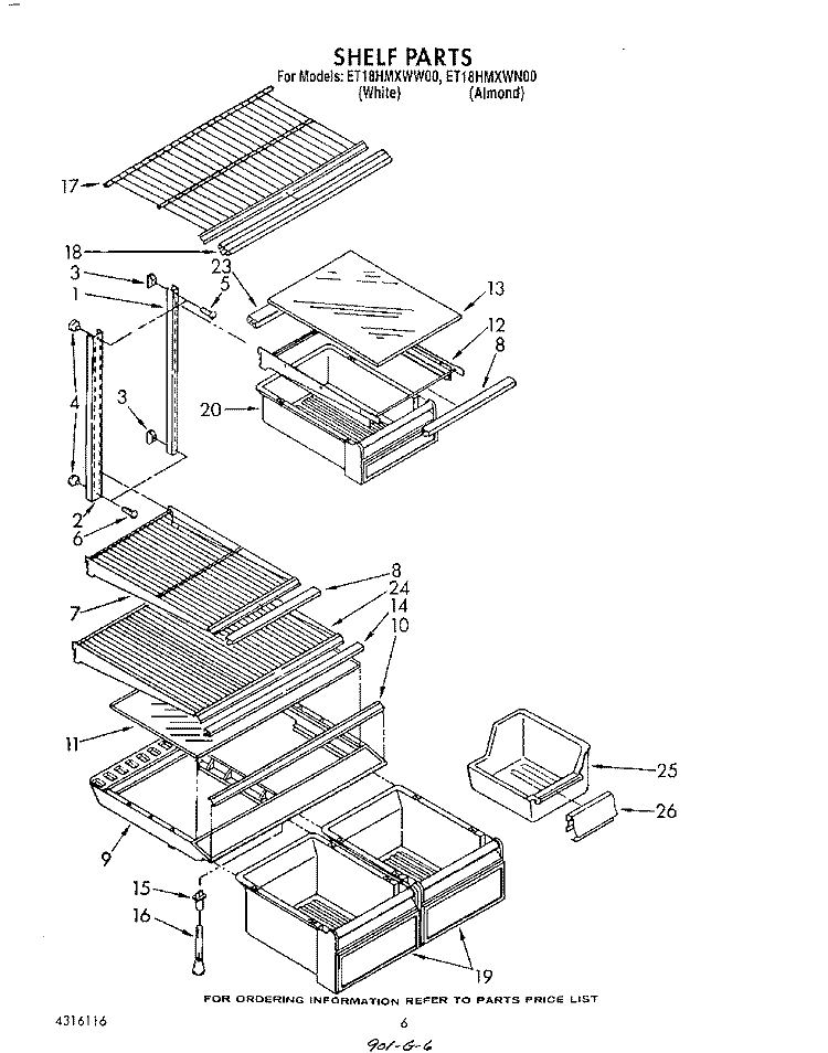 SHELF Diagram and Parts List for ET18HMXWN00  Whirlpool Refrigerator