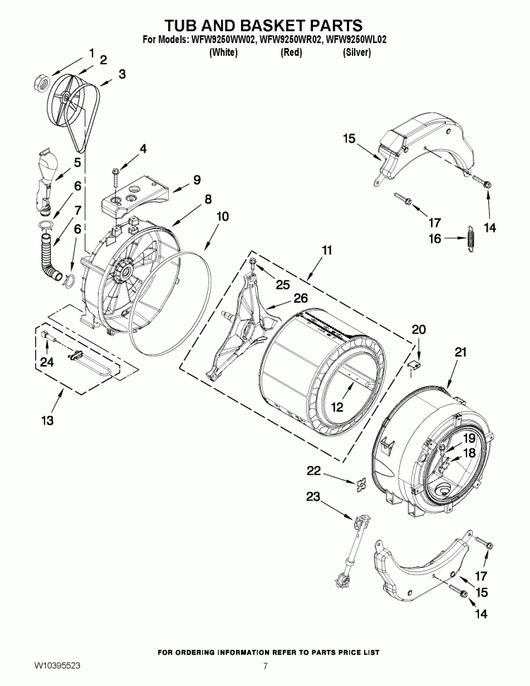 TUB AND BASKET PARTS Diagram and Parts List for WFW9250WL02  Whirlpool Washer