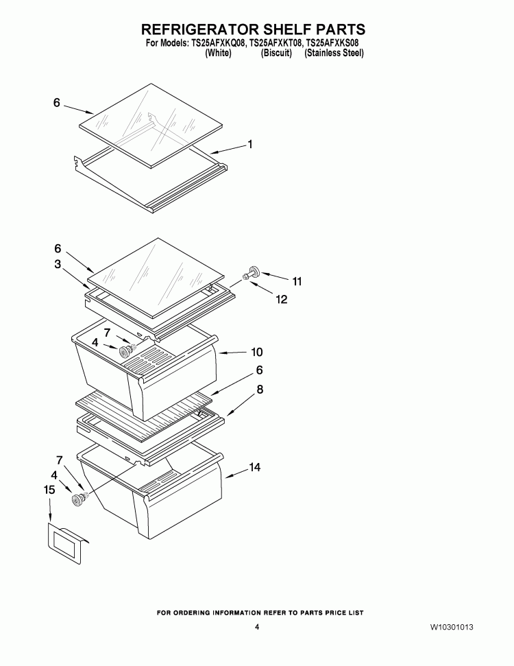 REFRIGERATOR SHELF PARTS Diagram and Parts List for TS25AFXKT08  Estate Refrigerator