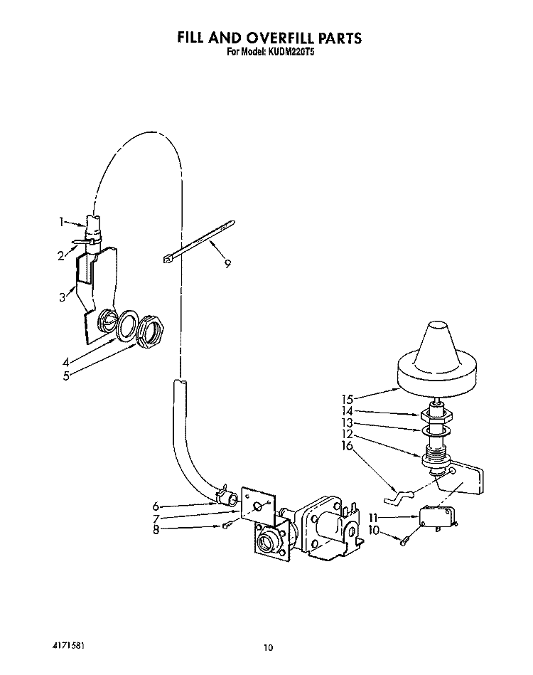 FILL AND OVERFILL Diagram and Parts List for KUDM220T5  KitchenAid Dishwasher