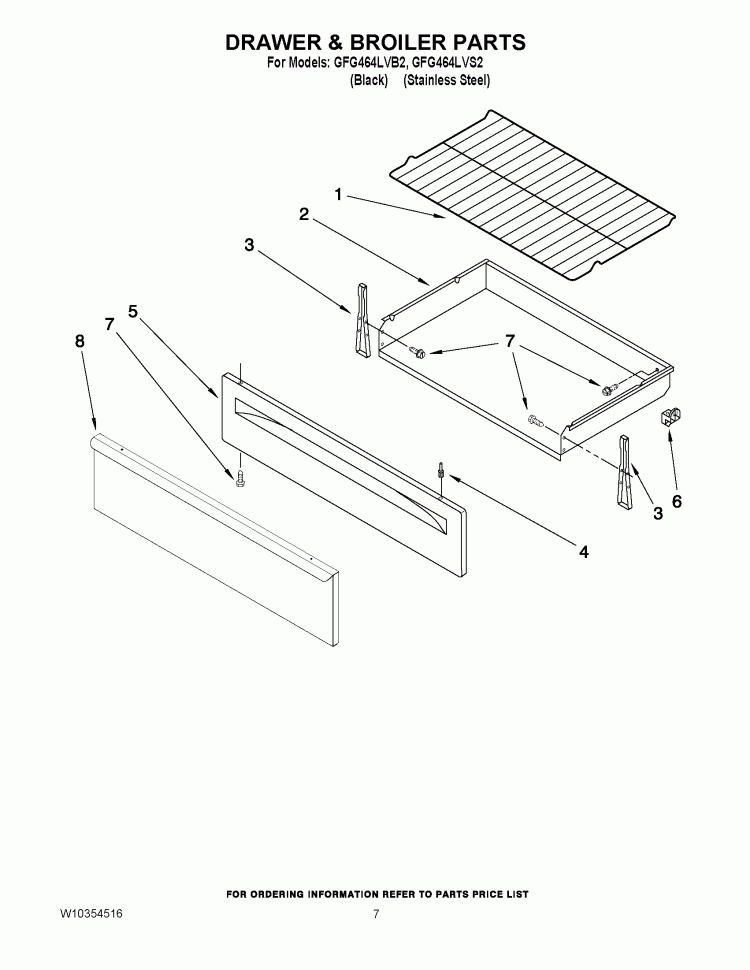 DRAWER & BROILER PARTS Diagram and Parts List for GFG464LVB2  Whirlpool Range