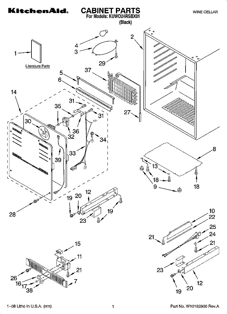 CABINET PARTS Diagram and Parts List for KUWO24RSBX01  KitchenAid Wine and Beverage Cooler