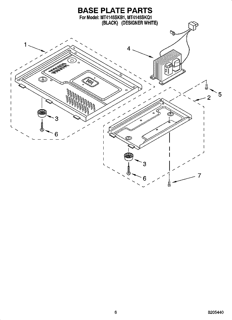 BASE PLATE PARTS Diagram and Parts List for MT4145SKB1  Whirlpool Microwave