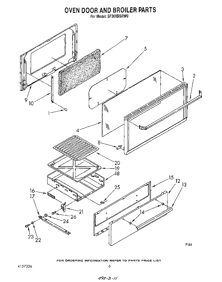 OVEN DOOR AND BROILER Diagram and Parts List for SF300BSRW0  Whirlpool Range