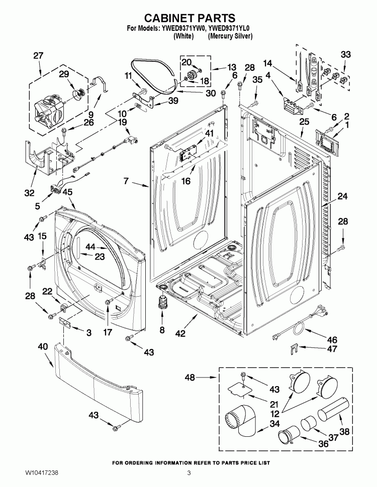 CABINET PARTS Diagram and Parts List for YWED9371YL0  Whirlpool Dryer